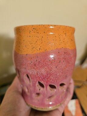 Handcrafted Pink and Orange Ceramic Candle Holder